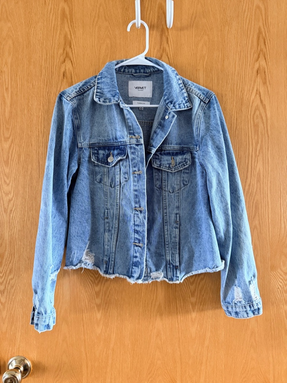 VERVET by Flying Monkey Light Blue Distressed Denim Jacket